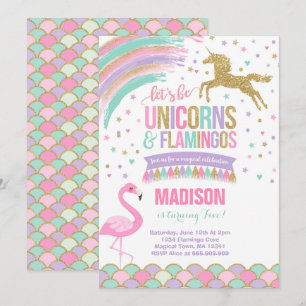 Unicorne et Flamant rose Anniversaire Invitation M