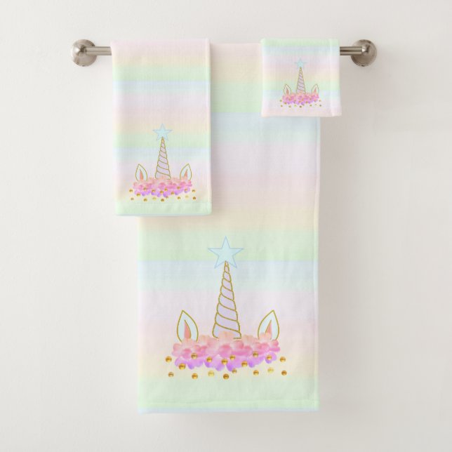 Unicorne, Fleurs & Gold Confetti sur Pastel Shades (En situation)