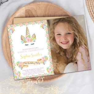Unicorne florale Invitation à l'anniversaire avec