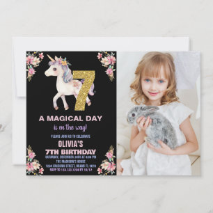 Unicorne florale Invitations d'anniversaire avec p