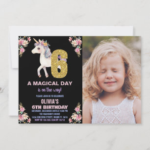 Unicorne florale Invitations d'anniversaire avec p