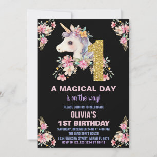 Unicorne florale Invitations d'anniversaire Partie