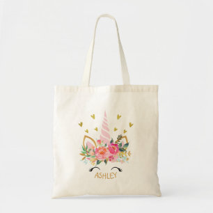 Unicorne florale rose Sac fourre-tout personnalis