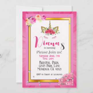 Unicorne girls Birthday party invitation