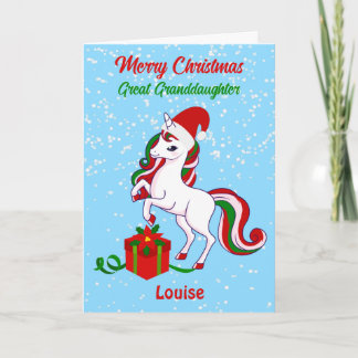 Unicorne Joyeux Noël Grande carte petite-fille