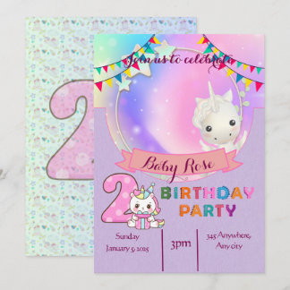 Unicorne magique - Invitation à la fête d'annivers