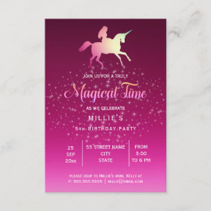 Unicorne magique  Invitation à la fête d'anniversa