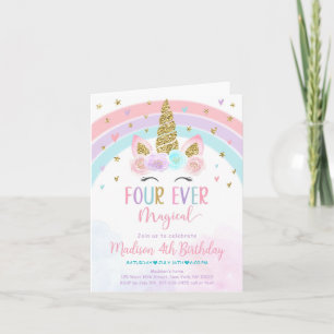 Unicorne modifiable 4e anniversaire Invitation qua