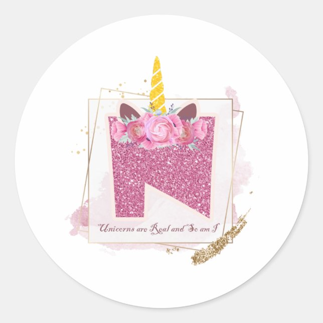 Unicorne Monogramme N Stickers Personnalisés (Devant)