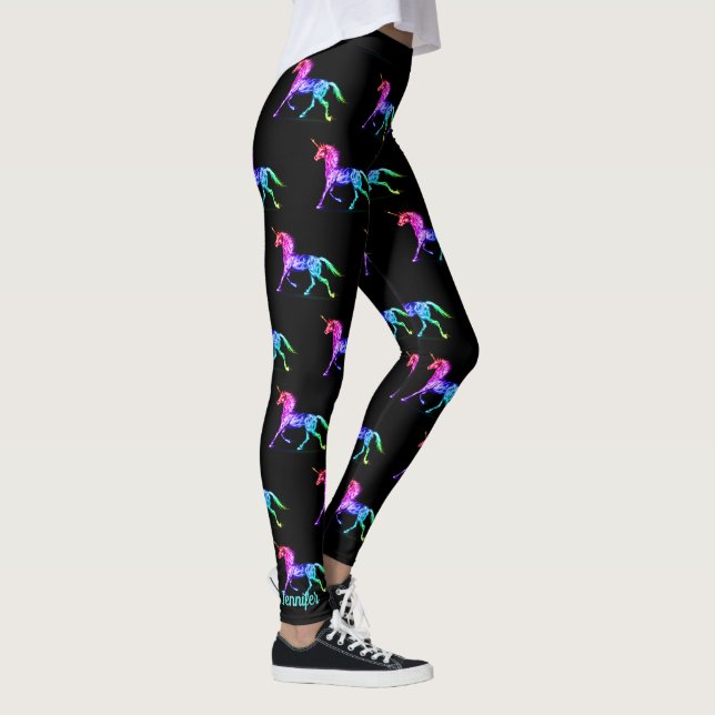 Unicorne noire Nom personnalisé Leggings Pantalon  (Droite)