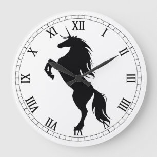 Unicorne noire Silhouette Horloge numérique romain