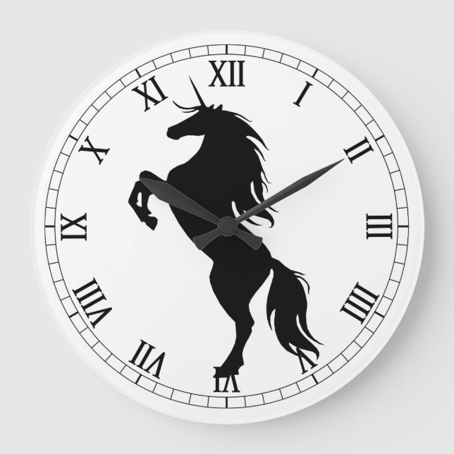 Unicorne noire Silhouette Horloge numérique romain (Recto)