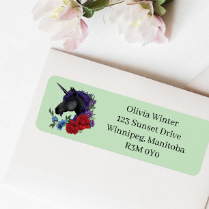 Unicorne noire violet Fleurs de Sage Rouge