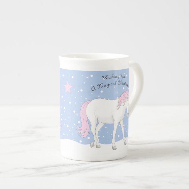 Unicorne Personnalisée Christmas Bone China Mug (Devant droit)