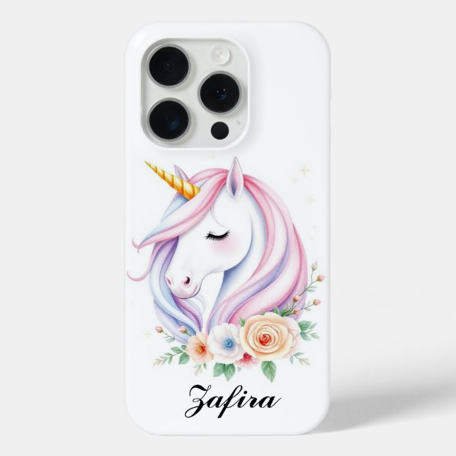 Unicorne personnalisée coque iphone floral 15 pro (Verso)