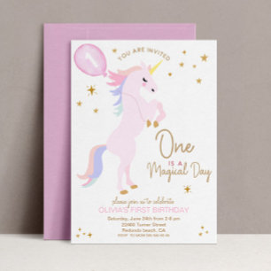 Unicorne rose 1er anniversaire Invitation
