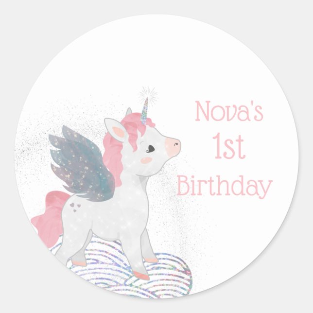 Unicorne rose avec ailes Unicorne Stickers (Devant)