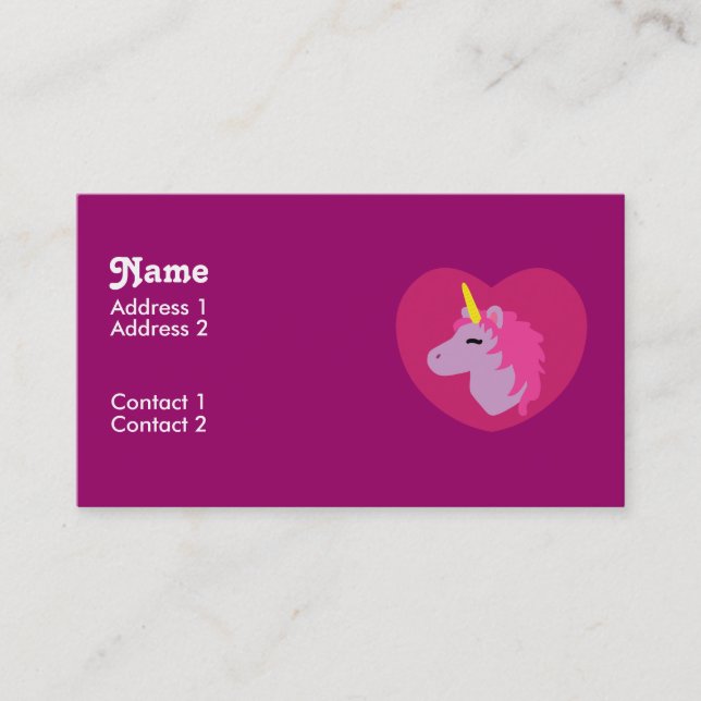 Unicorne rose Carte de visite (Devant)