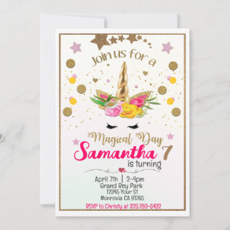 Unicorne rose et blanc Invitation à l'anniversaire