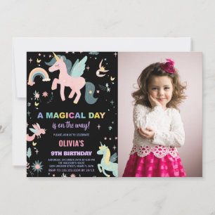 Unicorne rose Invitations d'anniversaire avec phot