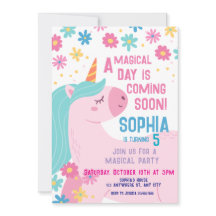 Unicorne rose magique Invitation Anniversaire Arc 