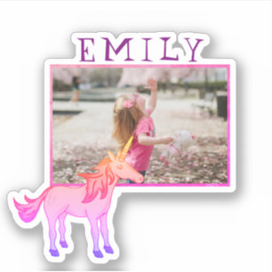 Unicorne rose mignon Nom et photo Sticker pour enf