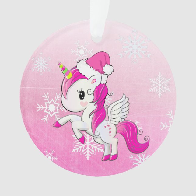 Unicorne rose Personnalisé Ornement de Noël (devant)