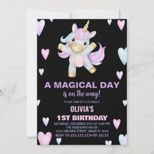 Unicorne rose pourpre Invitations d'anniversaire