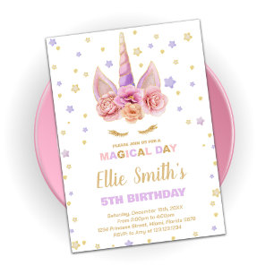 Unicorne rose violet Invitations d'anniversaire