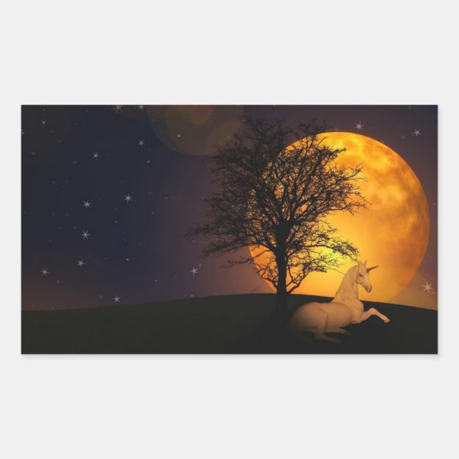 Unicorne Sous Arbre Dans Un Sticker Lune (Devant)