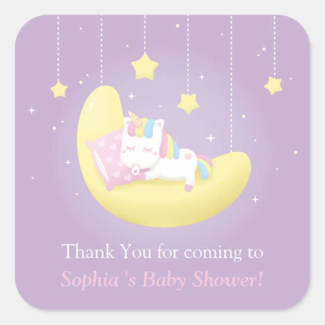 Unicorne sur Stickers Baby shower Merci de lune (Devant)