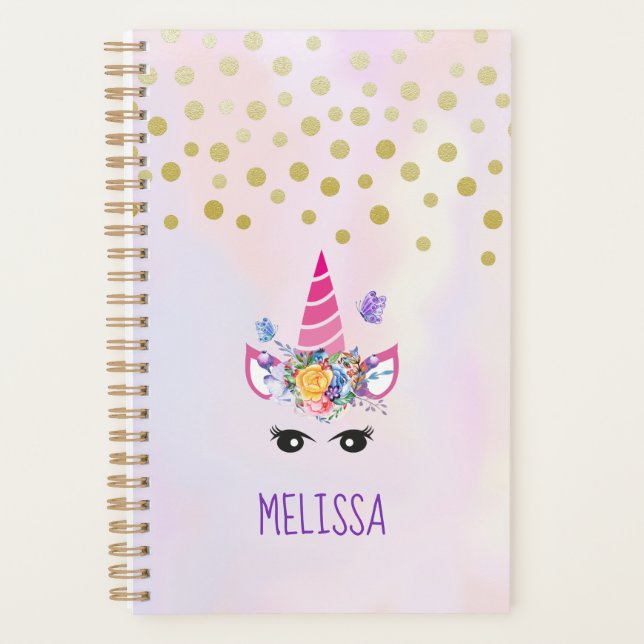 Unicorne tendance avec Fleurs Papillons & Confetti (Devant)