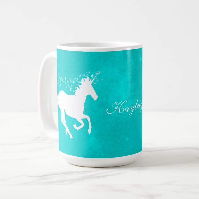 Unicorne Turquoise - Mug de café personnalisé (Devant gauche)