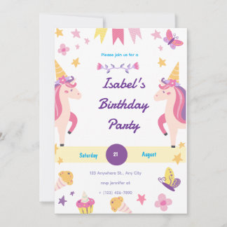 Unicorne Whimsical Invitation Anniversaire