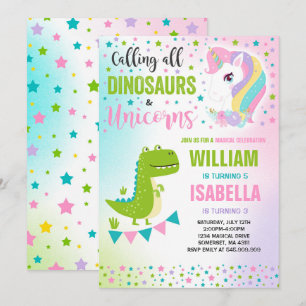 Unicornes Et Dinosaures Invitation Anniversaire Ma