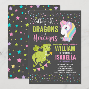 Unicornes Et Dragons Anniversaire Invitation Magiq