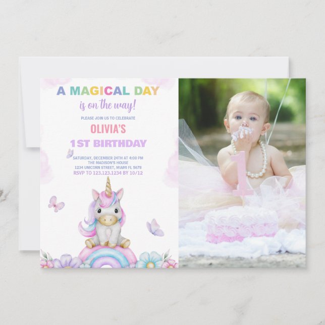 Unicornes papillon Invitations d'anniversaire avec (Devant)