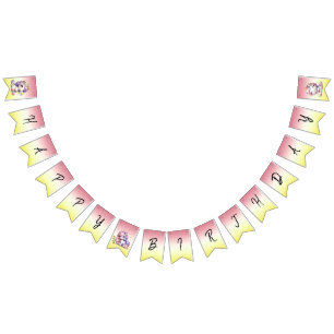 Unicorns and daisies, "Happy Birthday" Bunting Flags