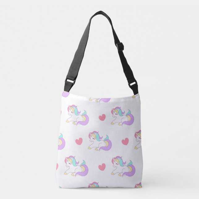 Unicorns and Hearts Pattern Cute Pastel Crossbody Bag (Front)