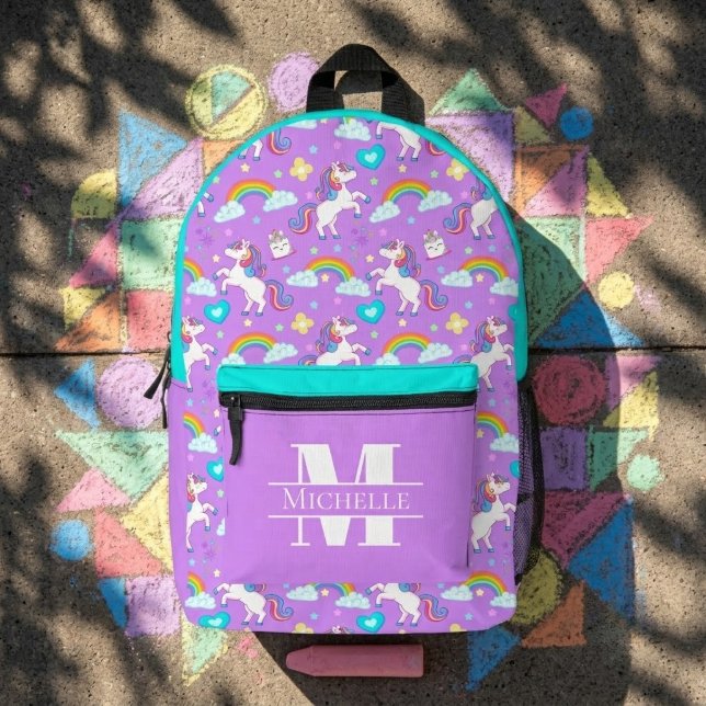 Unicorns and Rainbows Girls Monogram Name Printed Backpack (Unicorns and Rainbows Girls Monogram Name Printed Backpack)