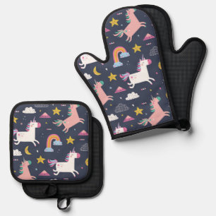 Unicorns and Rainbows Oven Mitt & Pot Holder Set