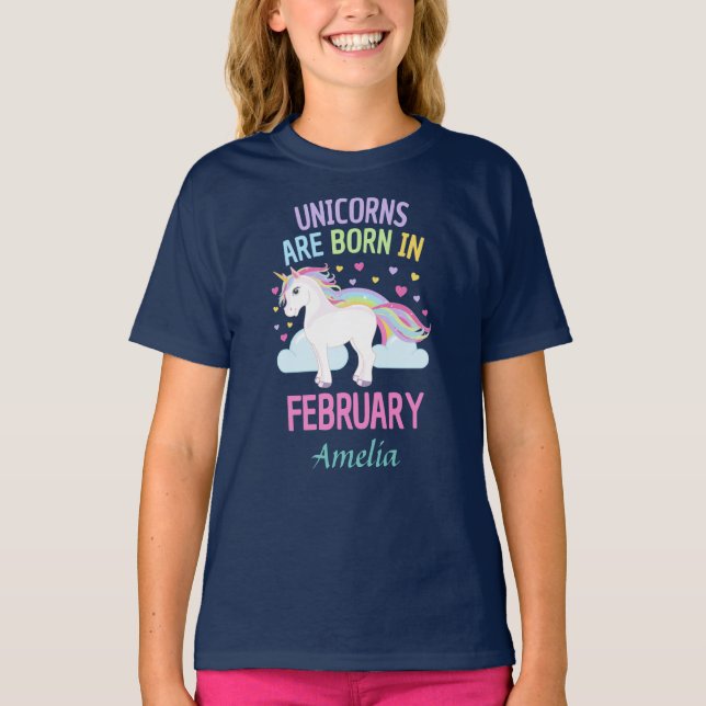 Unicorns are Born In February Personalized T-Shirt (Front)