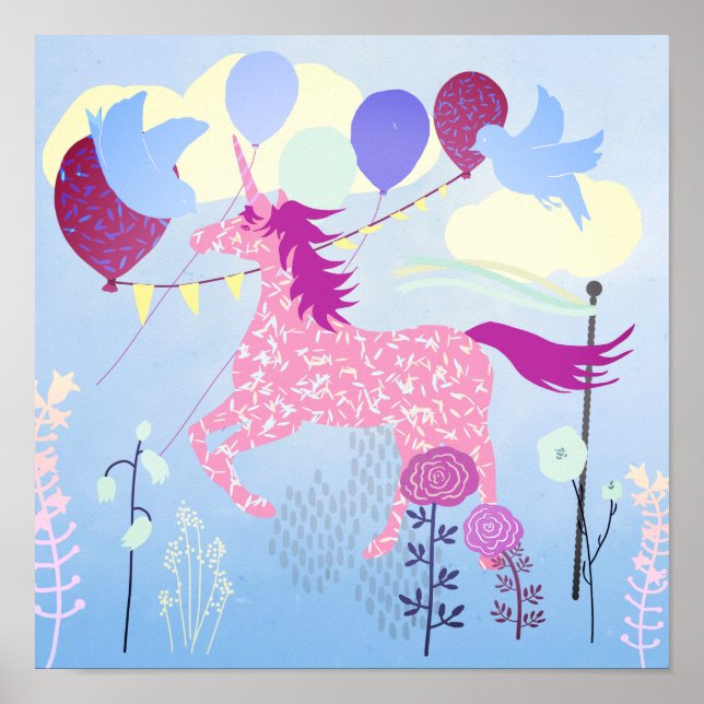 Unicorn's birthday party printable poster (Front)
