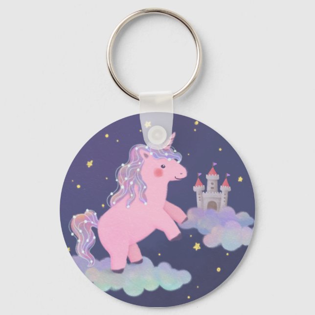 Unicorn's Dream Fantasy Illustration Keychain (Front)