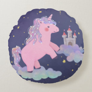 Unicorn's Dream Fantasy Illustration Round Pillow