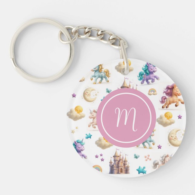 Unicorns & Fairytale Castle - Whimsical Fantasy Keychain (Front)