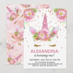 Unicorns in Bloom Birthday Invitation
