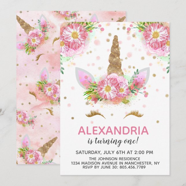 Unicorns in Bloom Invitation (Front/Back)