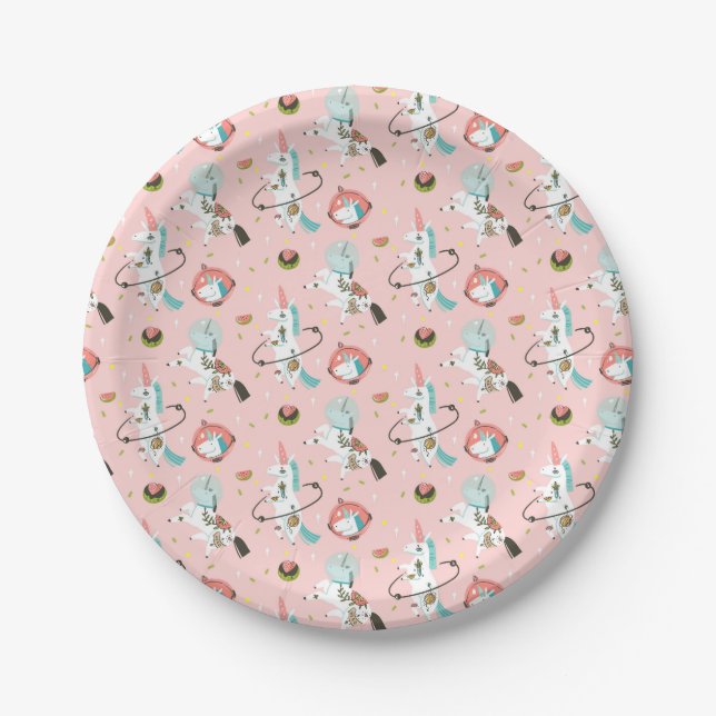 Unicorns In Space Pattern Paper Plate (Front)