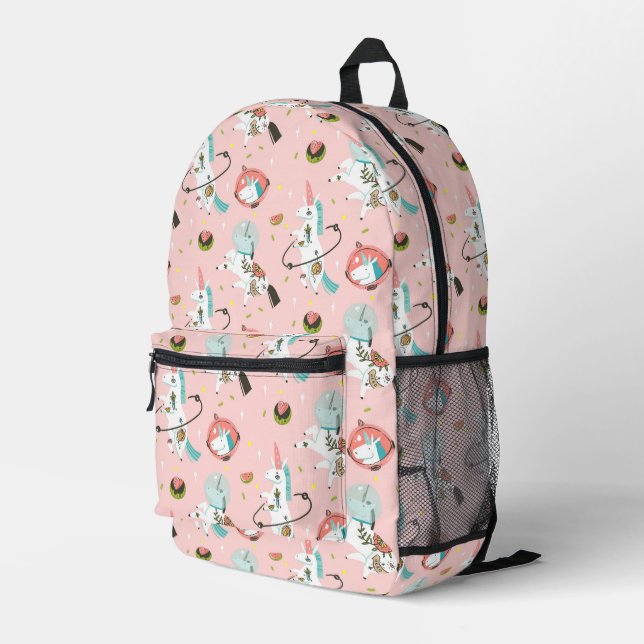 Unicorns In Space Pattern Printed Backpack (Back Corner Right)